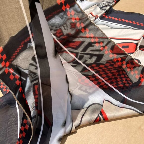 FENDI Red Black Abstract Art FF Scarf Square Silk Carre 90 - Picture 9 of 10